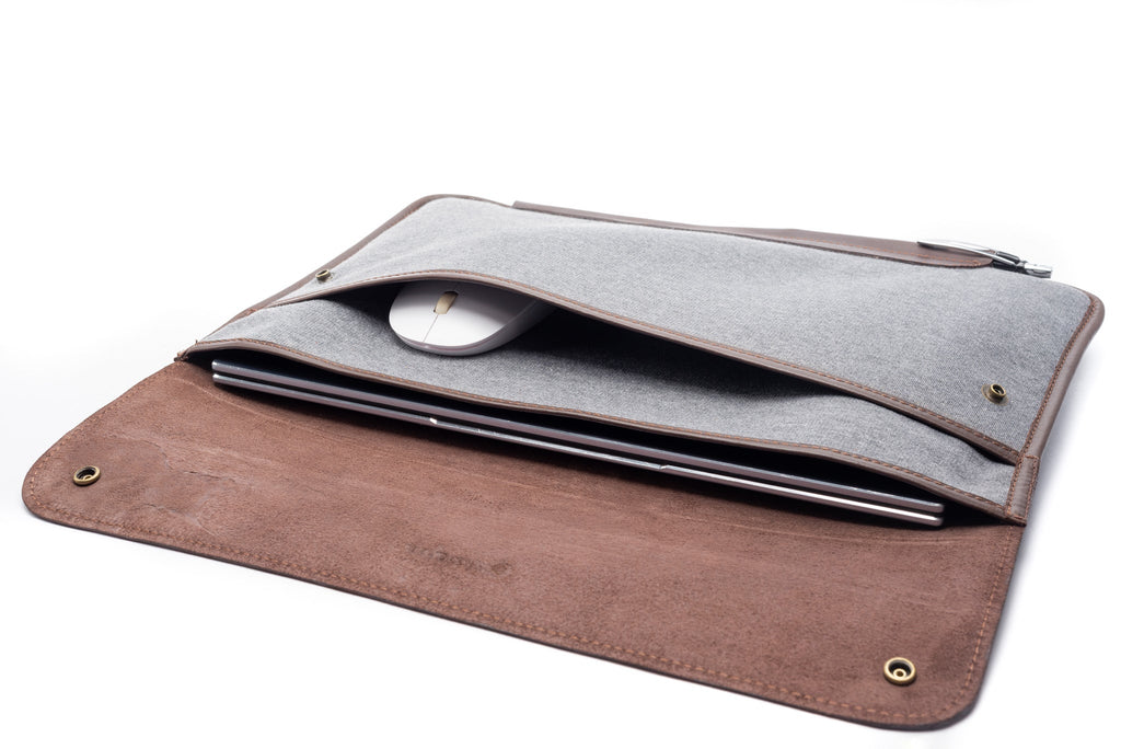 Full Grain Leather with Fabric Laptop Sleeve