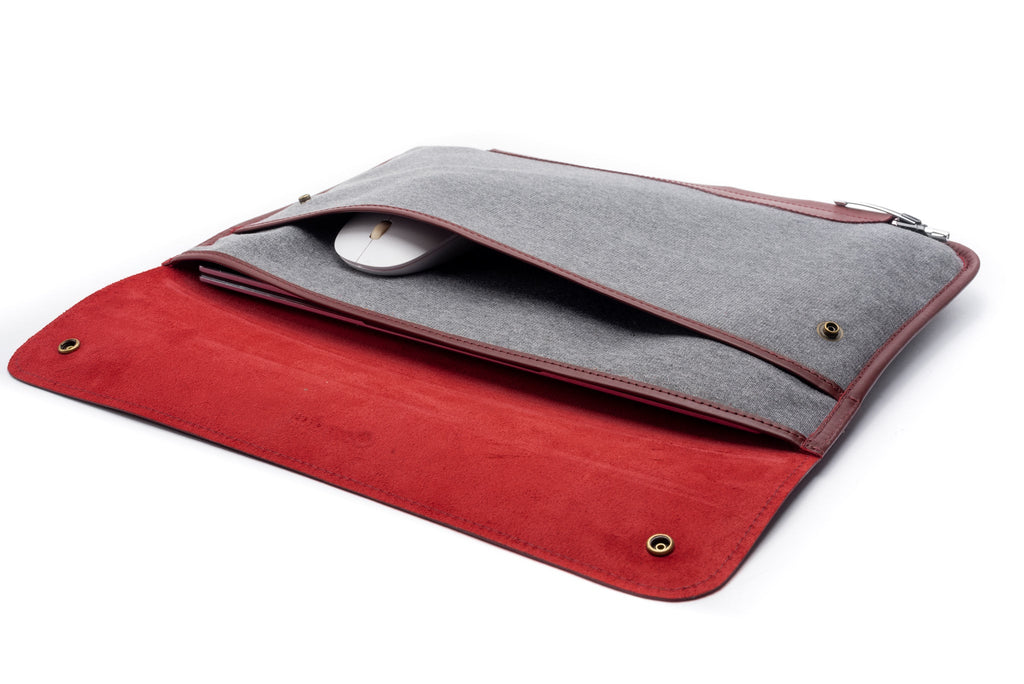 Full Grain Leather with Fabric Laptop Sleeve