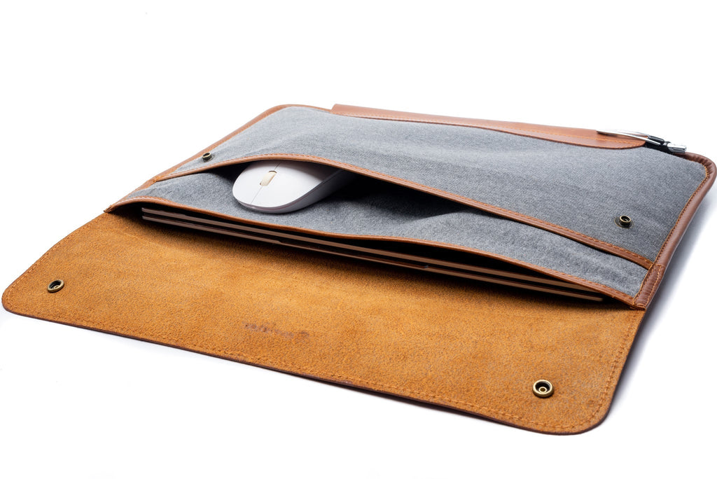 Full Grain Leather with Fabric Laptop Sleeve