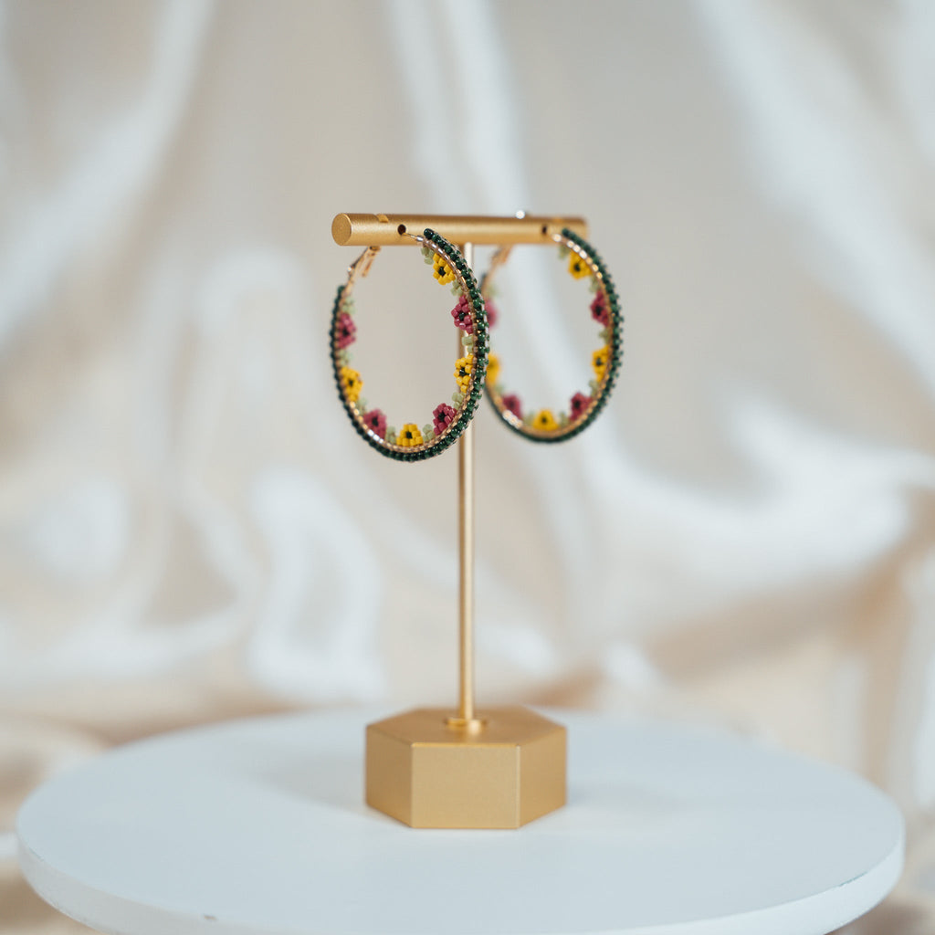 Flores Beaded Hoop Earrings