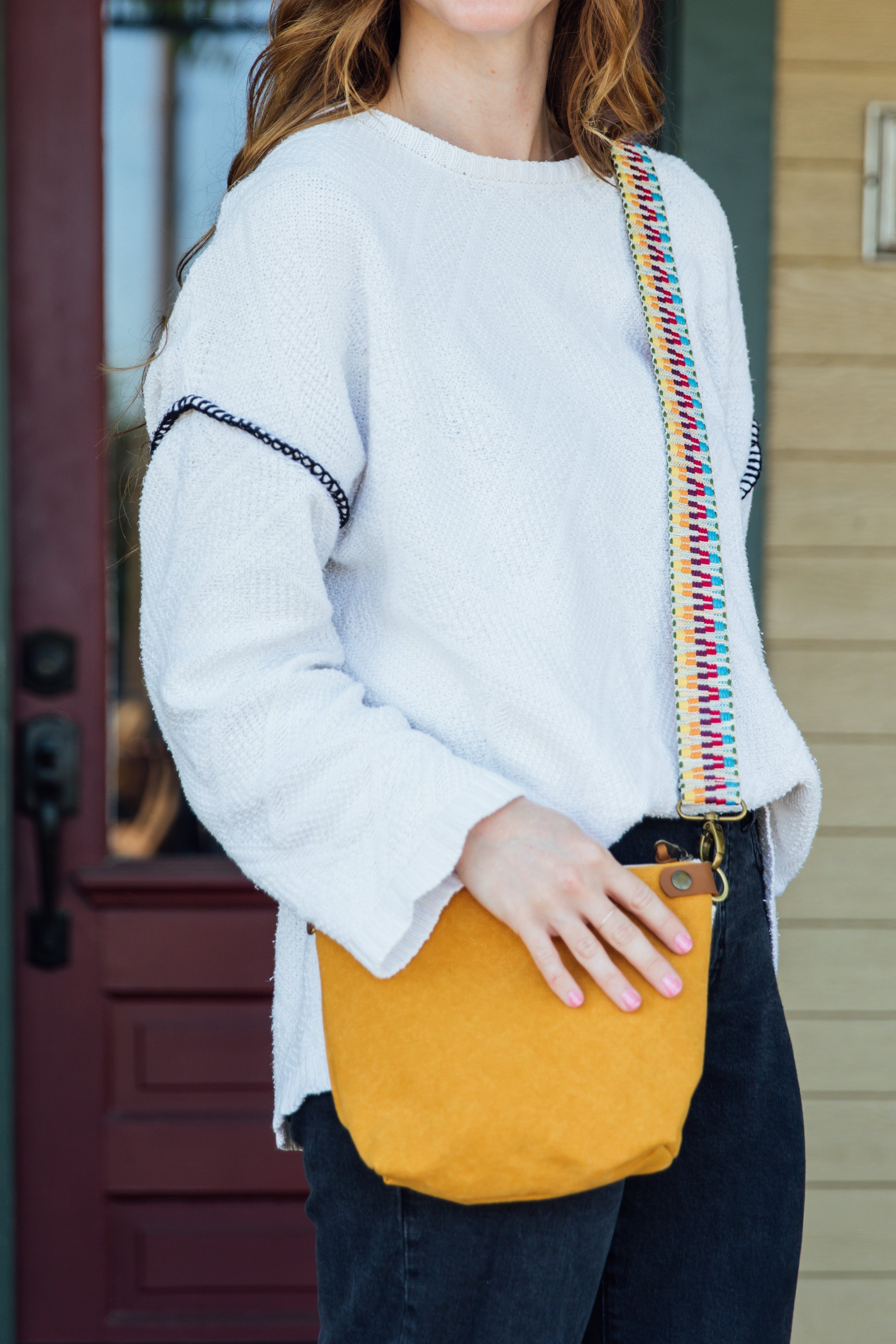 Thai Canvas Crossbody with Woven Strap