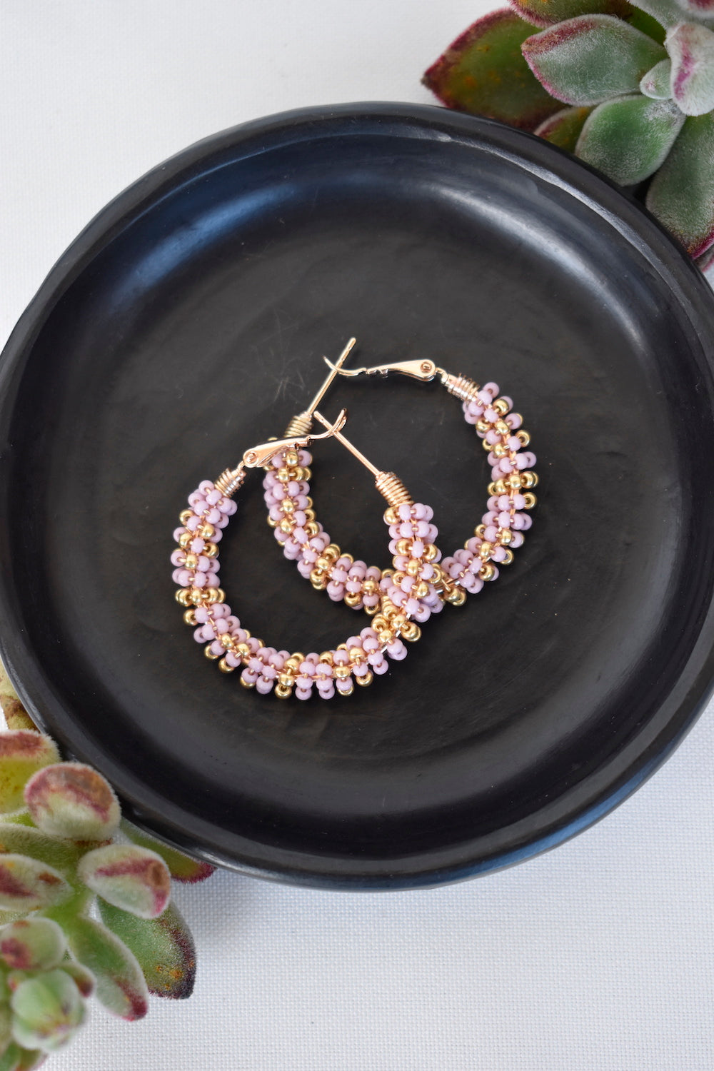 Jacaranda Beaded Hoop Earrings
